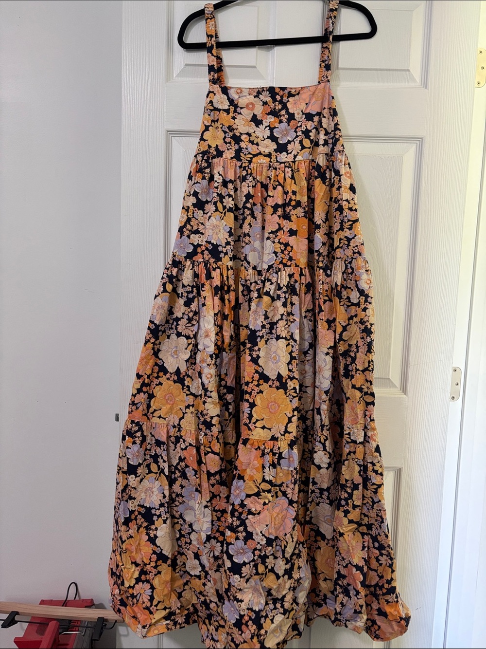 Free people park slop maxi dress size small blue and orange floral print